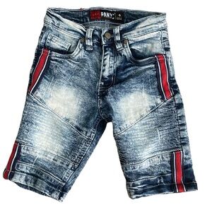 PANYC Distressed Moto Striped Denim Shorts 4
